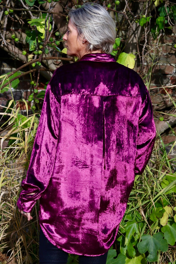 B - THE CHELSEA SHIRT IN ONE-OF-A-KIND INTENSE MAGENTA VELVET