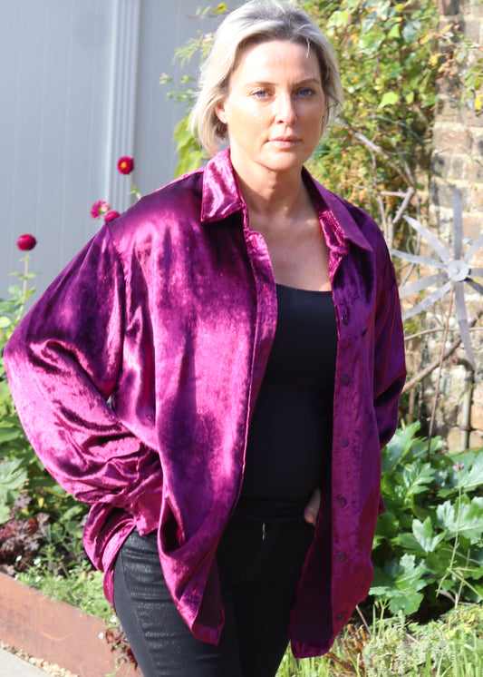 B - THE CHELSEA SHIRT IN ONE-OF-A-KIND INTENSE MAGENTA VELVET