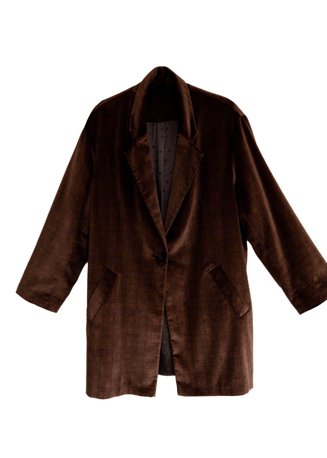 R - THE BOND STREET OVERSIZED JACKET IN COGNAC VELVET CHECK